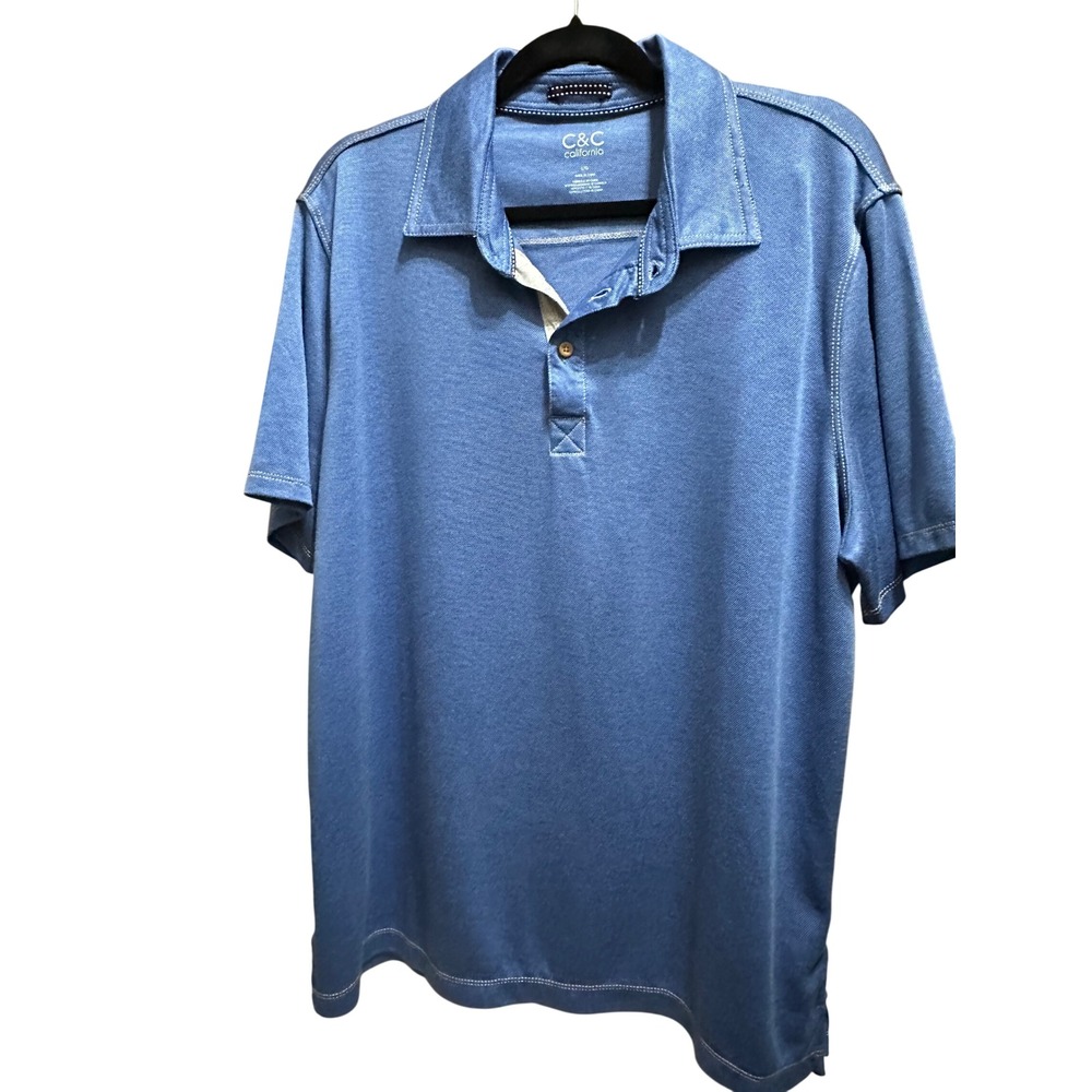 C&C California Mens Polo Shirt Blue Short Sleeve‎ Contrast Stitch Large L